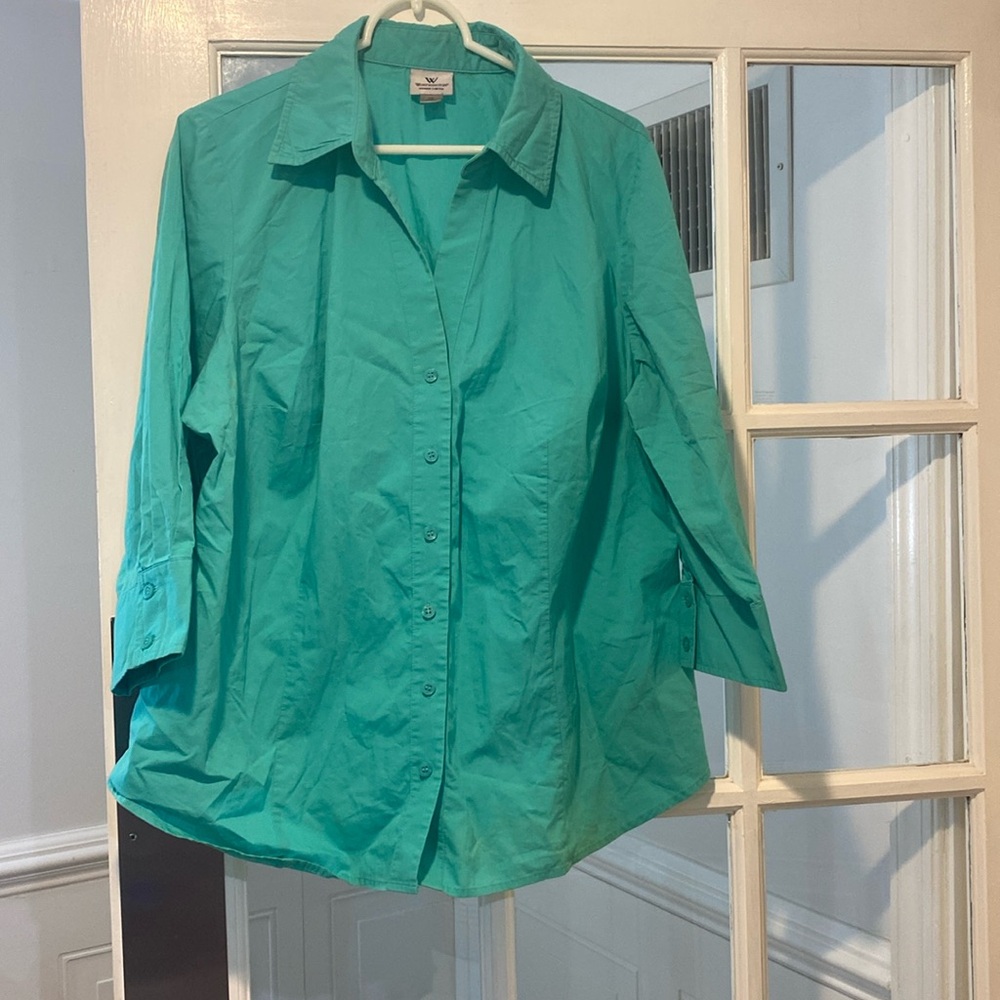 Worthington Turquoise Button-Up Blouse